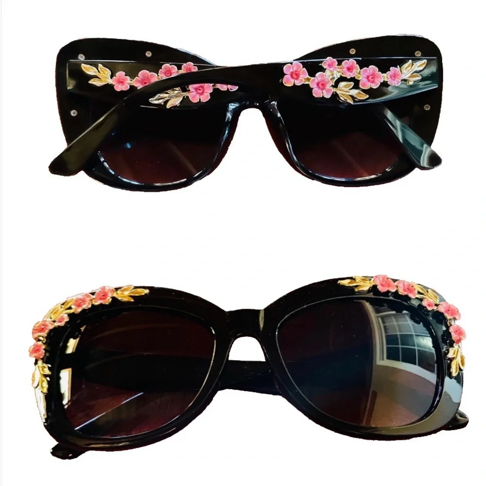 NWT Chic ITALIAN Designer Style Retro Floral Cateye Pin-up SUNGLASSES